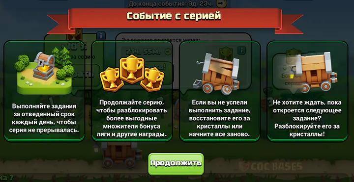 Задания события с серией
