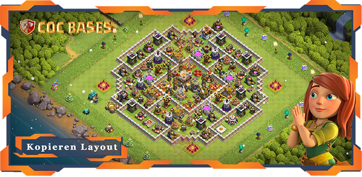 Beste Farmen Basis RH11 mit Link, Anti 2 Stern, Anti Luft, Hybrid Layout - Clash of Clans (03)