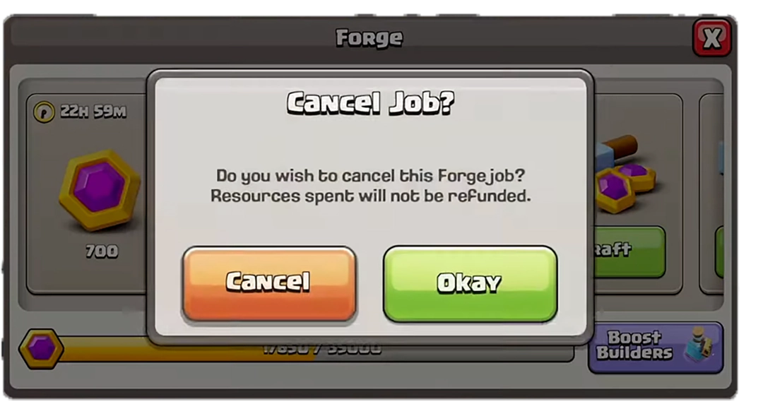 Crafting Forge cancellation option