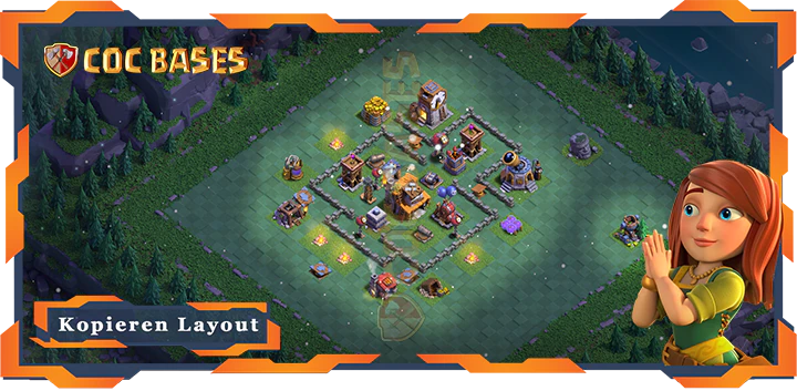 Meisterhütte Level 4 Basis met Link, Anti Luft, Anti 2 Sterne, Anti 3 Sterne Layout - Clash of Clans MH4 (02)