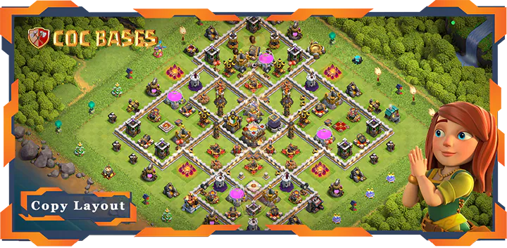 Top Anti 2 Star Base TH11 with Link, Hybrid Layout - Clash of Clans (209)