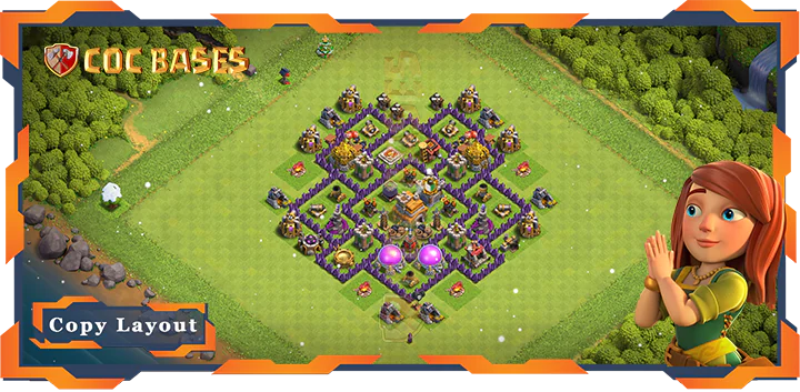 Top Anti 2 Star Base TH7 with Link, Hybrid Layout - Clash of Clans (71)