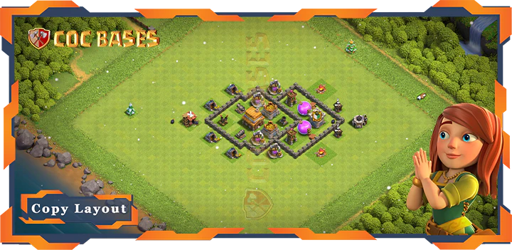 Top Anti 3 Star Base TH4 Max Levels with Link, Hybrid Layout - Clash of Clans (45)