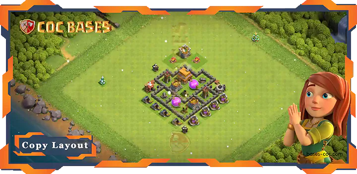 Top Anti Trophy Base TH4 with Link, Hybrid, Defense Layout - Clash of Clans (22)
