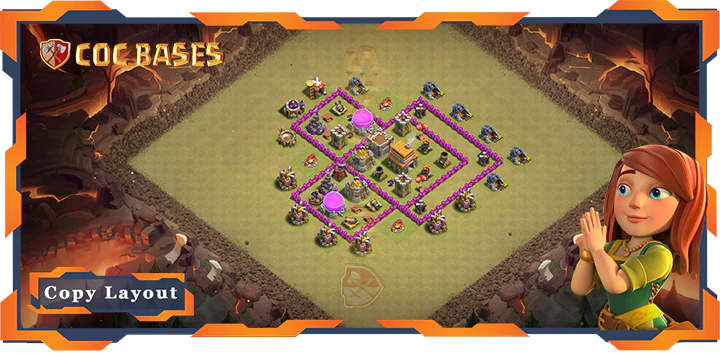 Top Base TH6 with Link, WarCWL, Defense Layout - Clash of Clans (140)