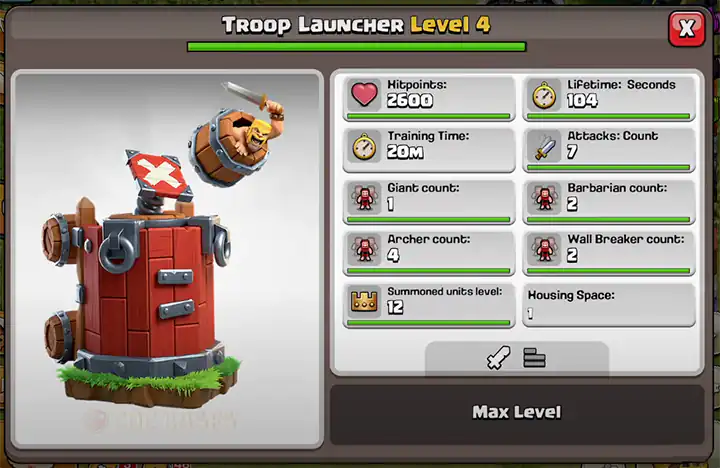 new troop launcher max level