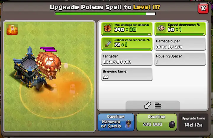 poison spell new level