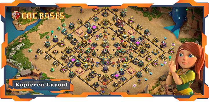 Beste Trophäe Basis RH14 met Link, Legenden-Liga, Anti Luft Elektro Drache layout - Clash of Clans (105)