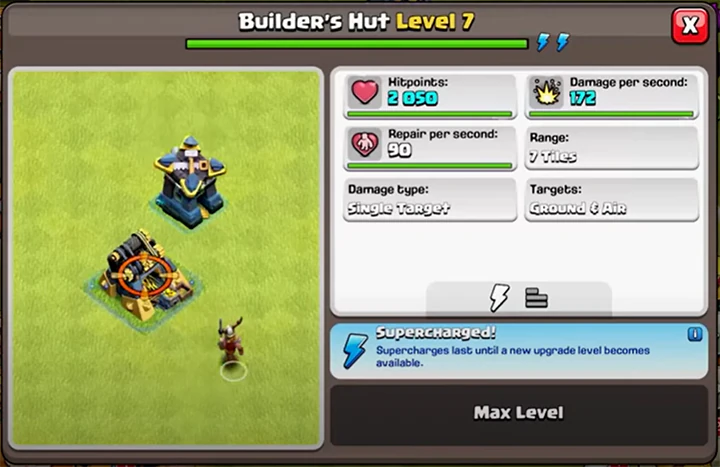 Builder hut level 7 - Supercharged level 2 - Max Level