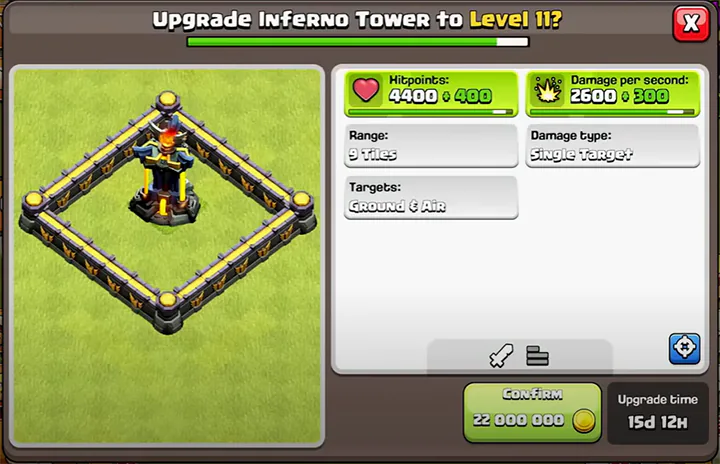 Inferno Towers Upgrade to level 13