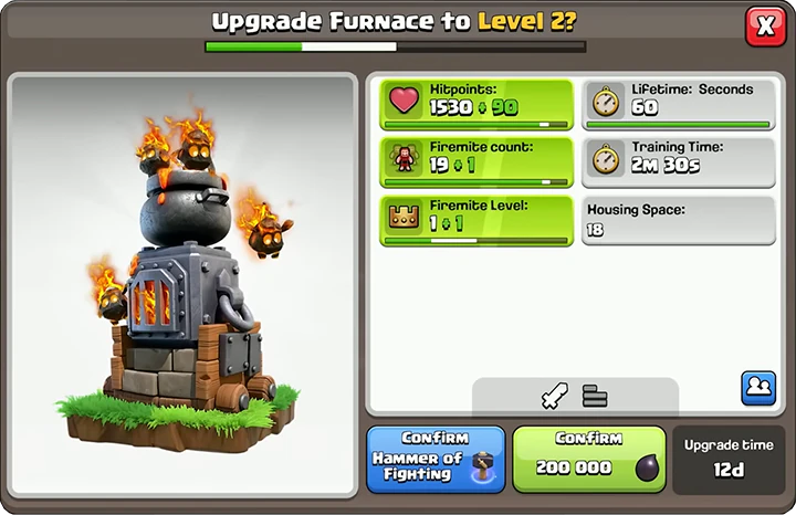New Troop Furnace - level 1 - level 2