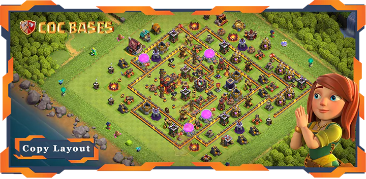 Top Base TH10 with Link, Anti 3 Star, Defense Layout - Clash of Clans (335)