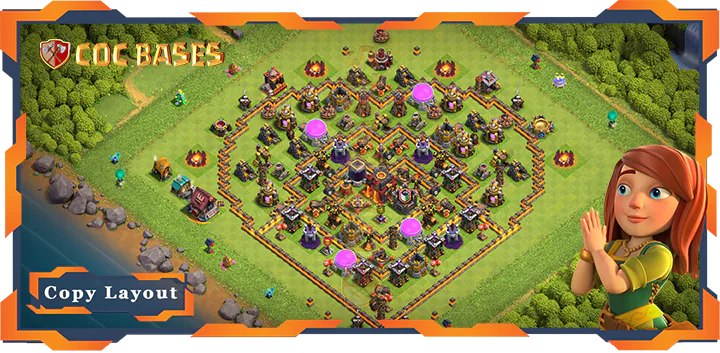 Top Base TH10 with Link, Anti Everything, Defense, Anti Trophy Layout - Clash of Clans (250)