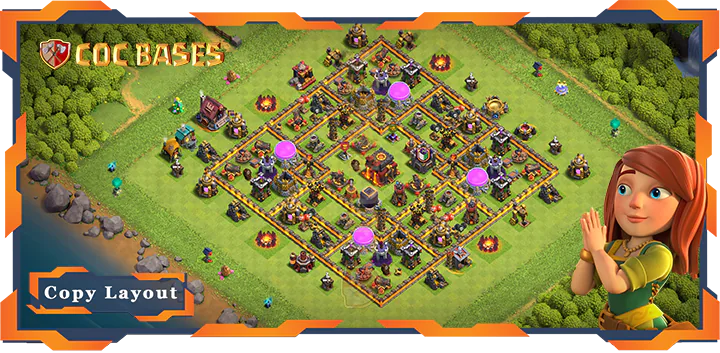 Top Base TH10 with Link, Hybrid, Anti 2 Star Layout - Clash of Clans (261)