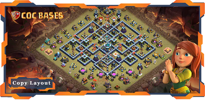 Top Base TH13 with Link, WarCWL, Defense Layout - Clash of Clans (309)