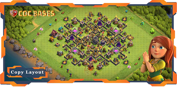 Top Farming Base TH9 with Link, Hybrid, Anti AirDragon Layout - Clash of Clans (199)