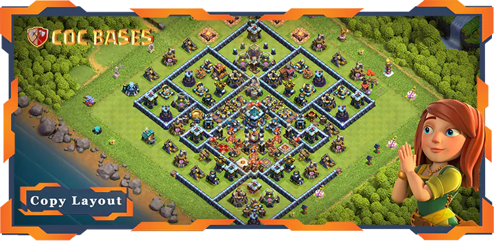 Top Hybrid Base TH13 with Link, Defense, Anti Everything Layout - Clash of Clans (338)