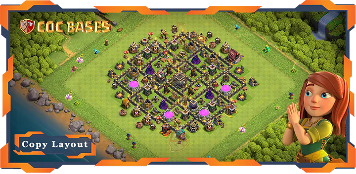 Top Hybrid Base TH9 with Link, Anti 2 Star Layout - Clash of Clans (302)