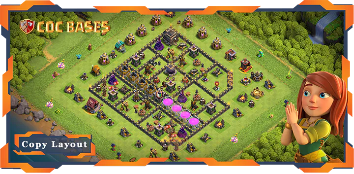 Top Hybrid Base TH9 with Link, Anti Everything, Defense Layout - Clash of Clans (276)