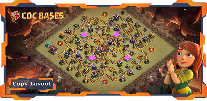 Top War Base TH10 with Link, Anti Everything, Hybrid, Defense, Anti Everything Layout - Clash of Clans (169)