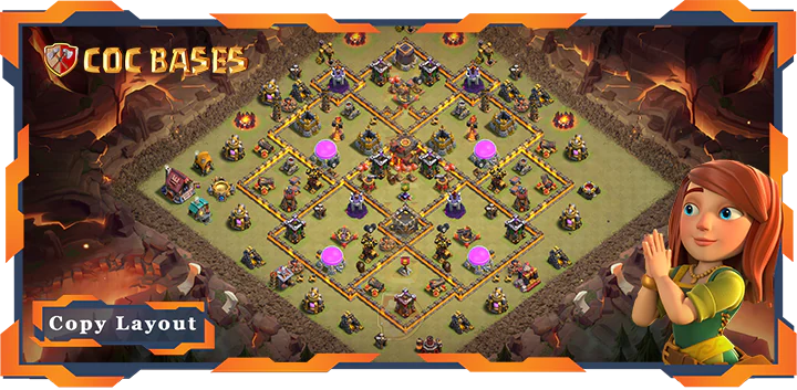 Top WarCWL Base TH10 with Link, Anti 3 Star, Hybrid Layout - Clash of Clans (371)