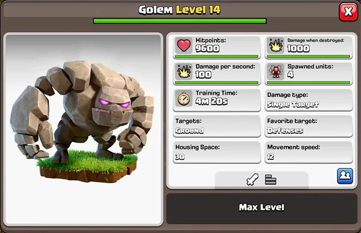 golem leve l14 max