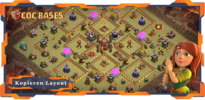 Beste Basis RH10 met Link, KriegCKL, Anti 2 Stern, Hybrid layout - Clash of Clans (129)