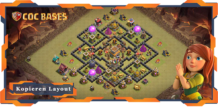 Beste Basis RH8 met Link, KriegCKL, Anti Luft Drache, Anti 2 Stern layout - Clash of Clans (73)