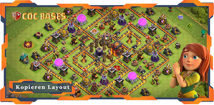 Beste Farmen Basis RH10 met Link, Hybrid, Anti Luft Drache layout - Clash of Clans (140)