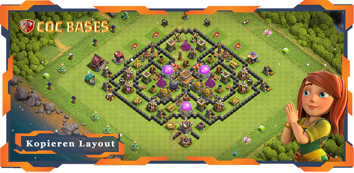 Beste Hybrid Basis RH8 Max Levels met Link, Farmen layout - Clash of Clans (68)
