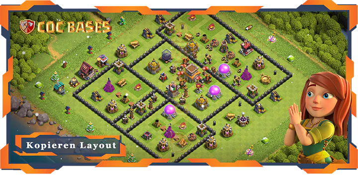Beste Hybrid Basis RH8 met Link, Anti Alles, Verdediging layout - Clash of Clans (81)
