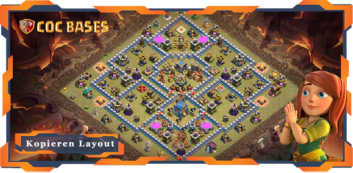 Beste Krieg Basis RH12 met Link, Hybrid, Verteidigung, Anti Alles layout - Clash of Clans (104)
