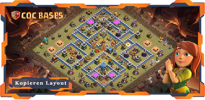 Beste Krieg Basis RH12 met Link, Verteidigung, Anti Alles, Hybrid layout - Clash of Clans (110)