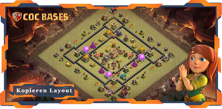 Beste Krieg Basis RH8 max level met Link, Hybrid layout - Clash of Clans (113)