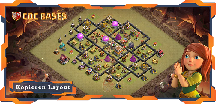 Beste Krieg Basis RH8 met Link, Anti Alles, Verdediging Hybrid layout - Clash of Clans (70)