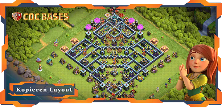 Beste Trophäe Basis RH13 met Link, Verteidigung, Anti Luft Elektro Drache layout - Clash of Clans (88)