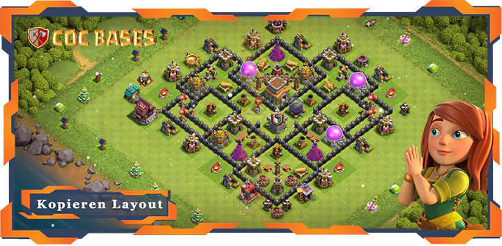 Beste Trophäe Basis RH8 met Link, Anti 3 Stern, Anti Luft Drache layout - Clash of Clans (86)