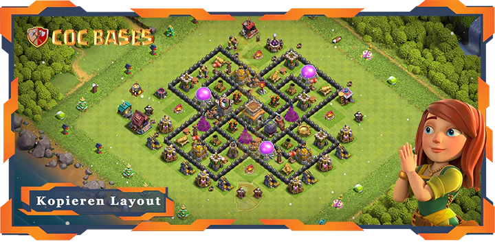 Beste Trophäe Basis RH8 met Link, Anti Alles, Verdediging layout - Clash of Clans (62)