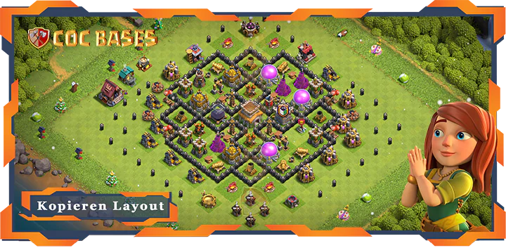 Beste Unschlagbar Basis RH8 met Link, Anti Luft Drache layout - Clash of Clans (82)