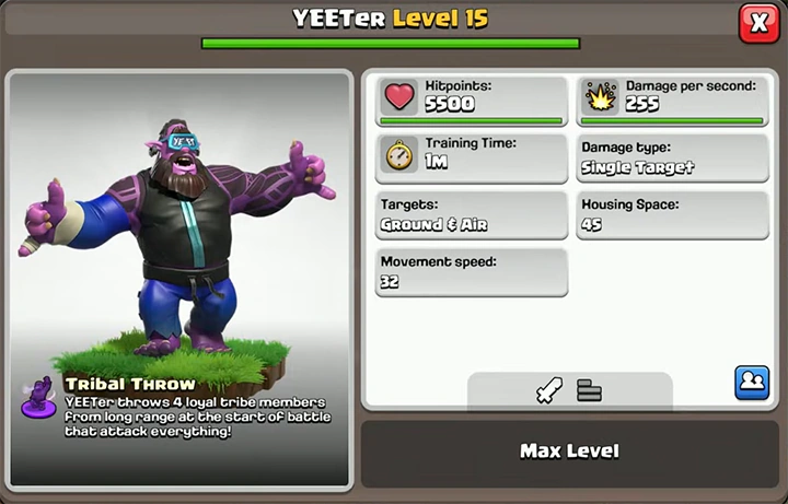 New Troop for WWE Clash of Clans Season! YEEter Level 15 Max Level