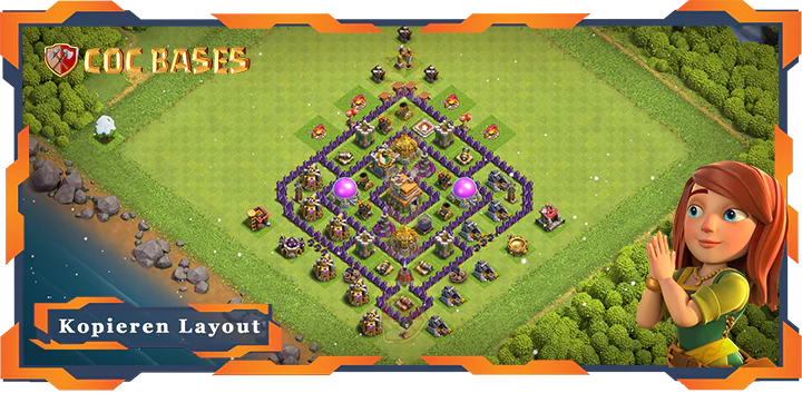 Beste Anti 3 Stern Basis RH7 max level met Link, Hybrid layout - Clash of Clans (76)