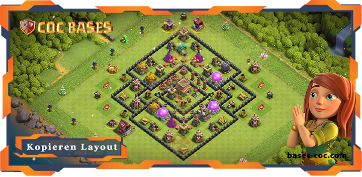 Beste Anti 3 Stern Basis RH8 met Link, Anti Luft Drache layout - Clash of Clans (146)