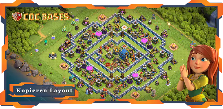Beste Basis RH12 met Link, Hybrid, Anti Luft Drache, Verteidigung layout - Clash of Clans (117)