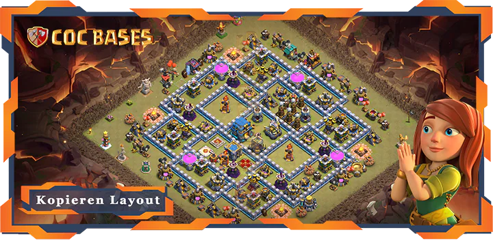 Beste Basis RH12 met Link, Hybrid, KriegCKL, Verteidigung layout - Clash of Clans (135)