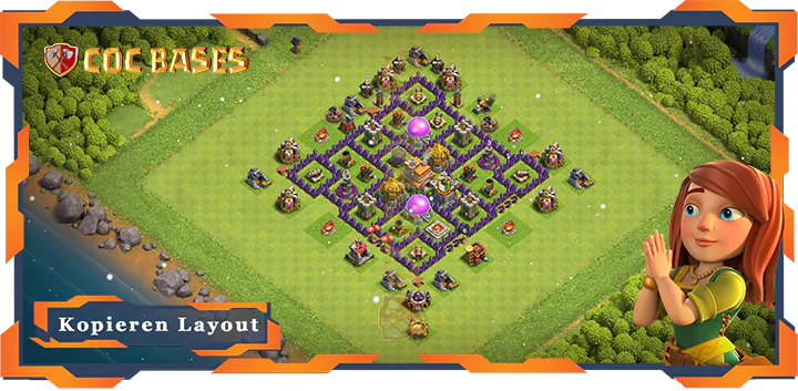 Beste Farmen Basis RH7 met Link, Anti 2 Stern, Hybrid Layout - Clash of Clans (139)