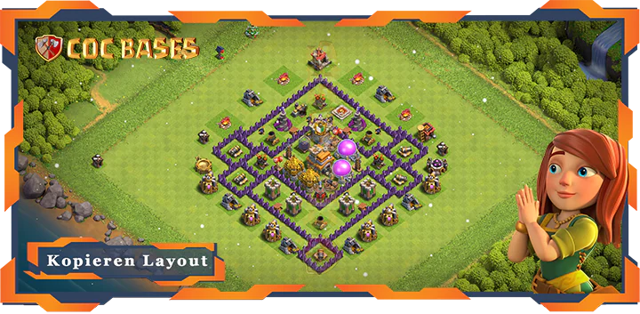 Beste Farmen Basis RH7 met Link, Anti 2 Stern, Hybrid Layout - Clash of Clans (144)