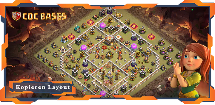 Beste Krieg Basis RH11 met Link, Anti 3 Stern, Anti Luft Elektro Drache Clash of Clans (131)