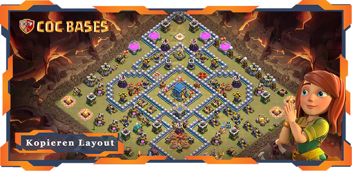 Beste Krieg Basis RH12 met Link, Hybrid, Anti Alles, Verteidigung layout - Clash of Clans (143)
