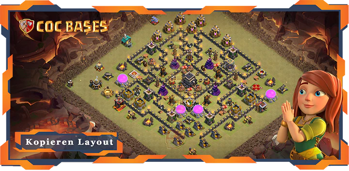 Beste Krieg Basis RH9 Max Level met Link, Anti Alles, Anti 3 Stern layout - Clash of Clans (125)
