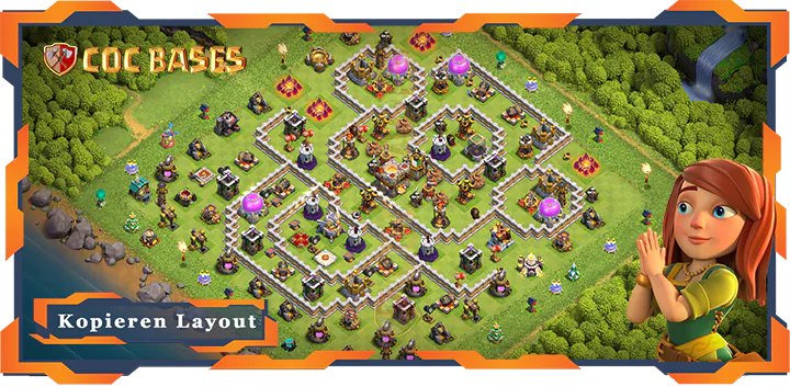 Beste Trophäe Basis RH11 met Link, Hybrid, Verdediging, Anti Luft Elektro Drache layout - Clash of Clans (85)